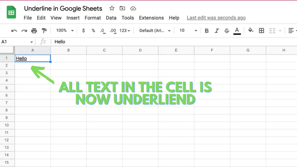 All text in the cell is underlined in Sheets