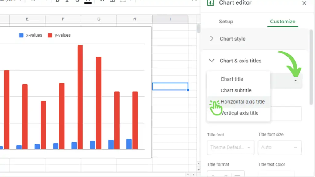 Choose horizontal axis title in the Chart Editor in Google Sheets
