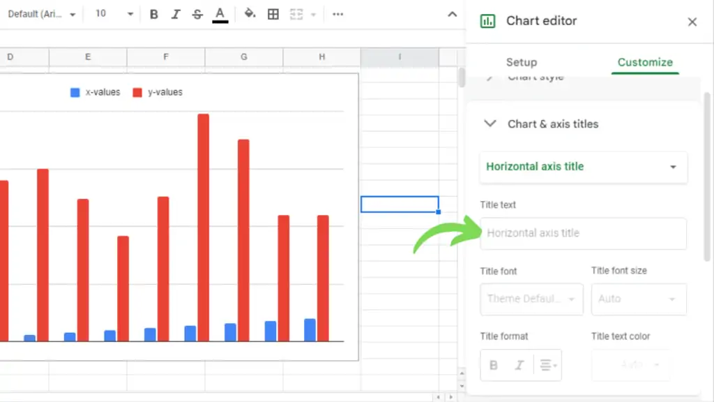 Enter the Title text in the Chart editor