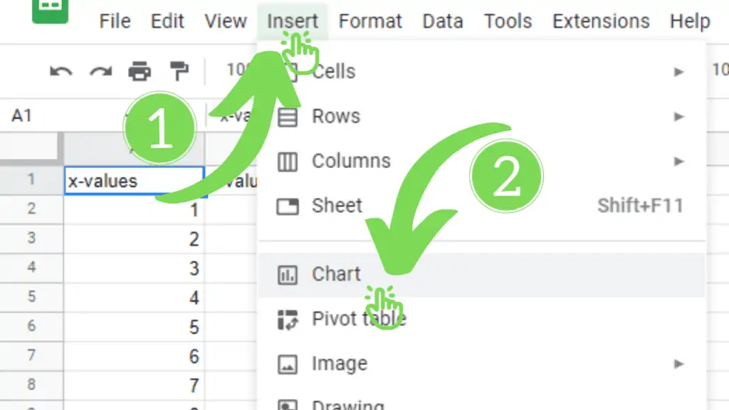 Insert a chart in Google Sheets