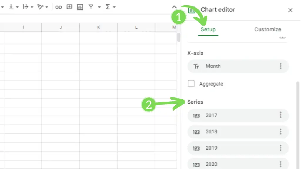 Under setup in the chart editor you will see the chart series
