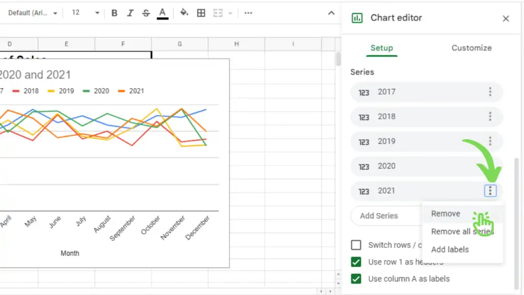 How to remove a chart line in Google Sheets
