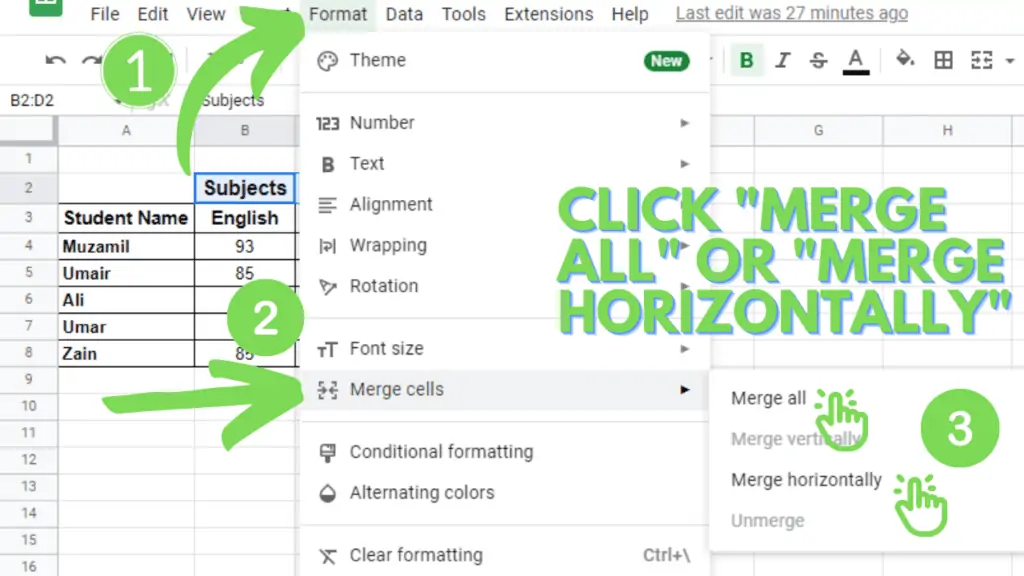Merging Cells in Google Sheets