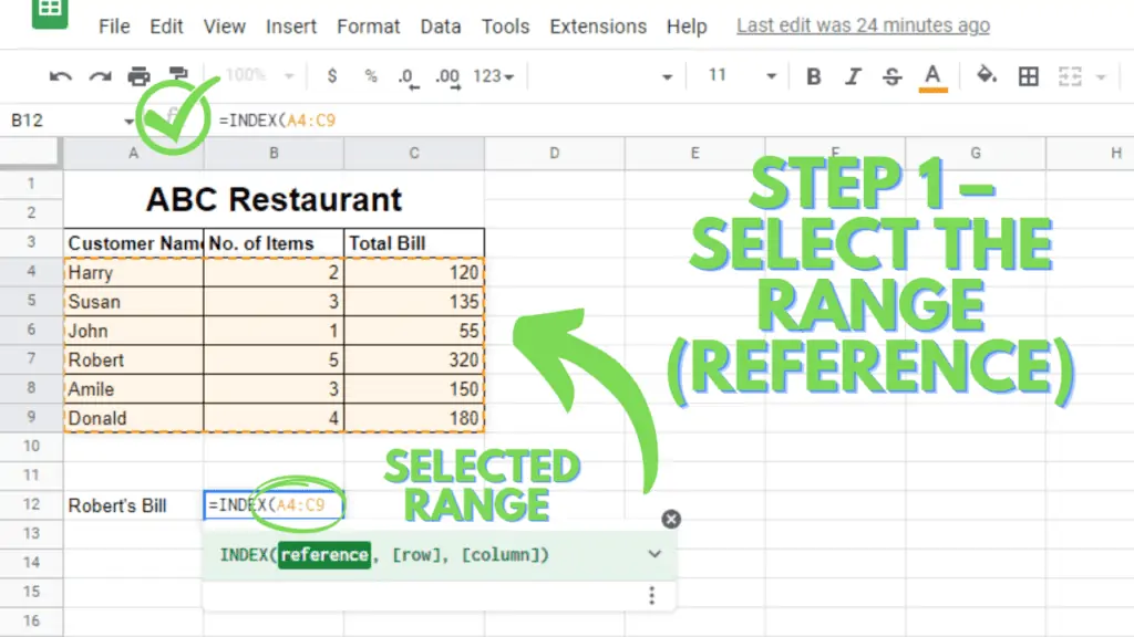 [Index Function] Step 1 – Select the Range (reference)