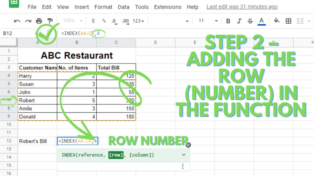 [Index Function] Step 2 – Adding the Row (Number) in the Function