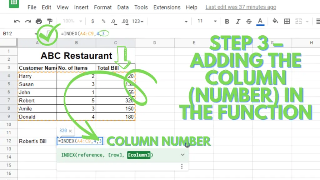 [Index Function] Step 3 – Adding the Column (Number) in the Function