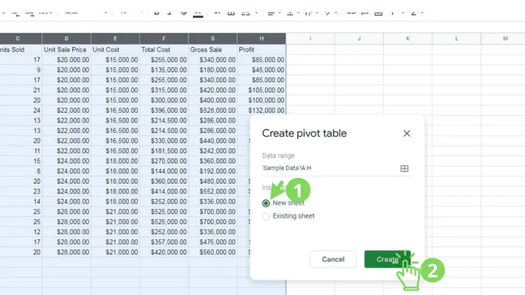 New sheet for the Pivot Table