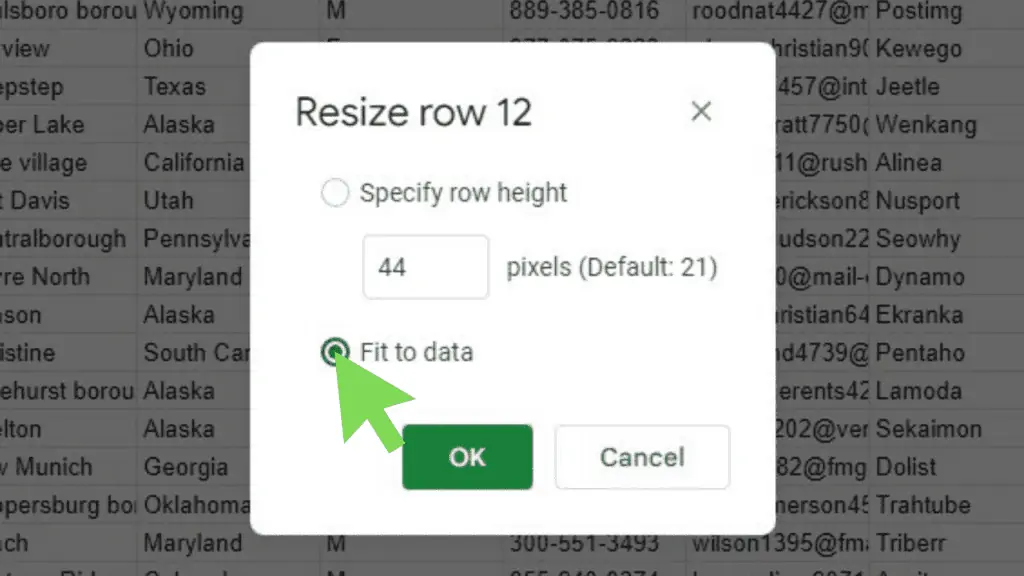 Resizing window with the ‘Fit to data’ option selected