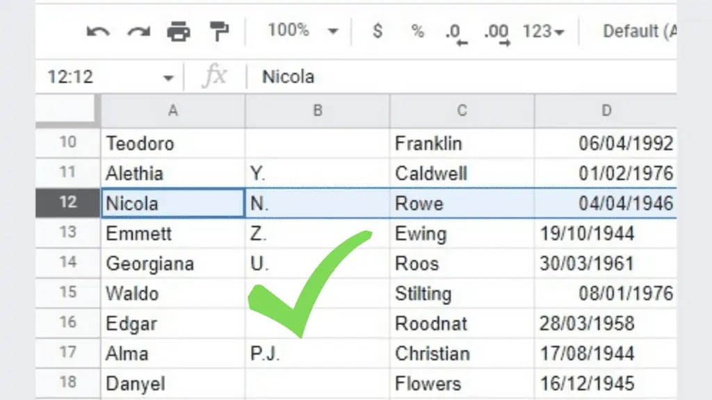 Row 12’s height adjusted to auto-fit to data