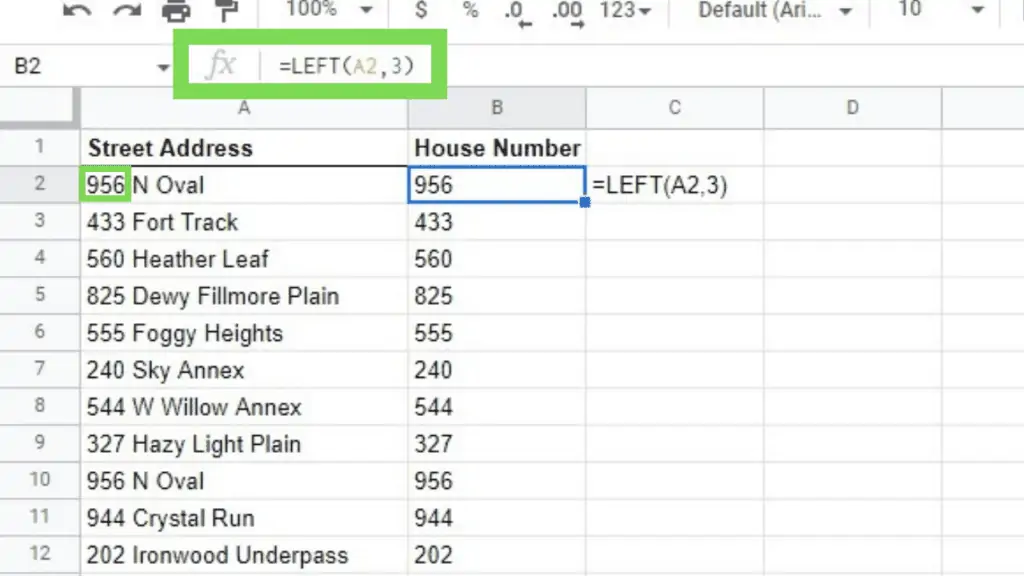 LEFT Function applied to a Street Address Dataset