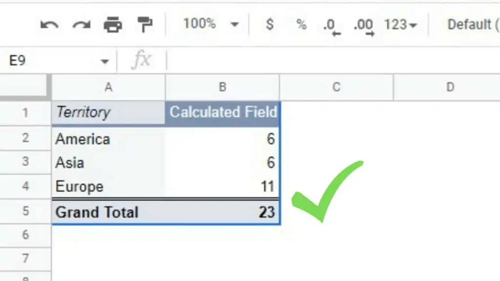 Calculated Field column displayed on the pivot table with the COUNTIF result values