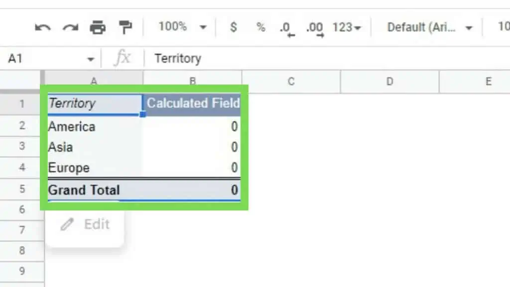 Calculated Field column displayed on the pivot table