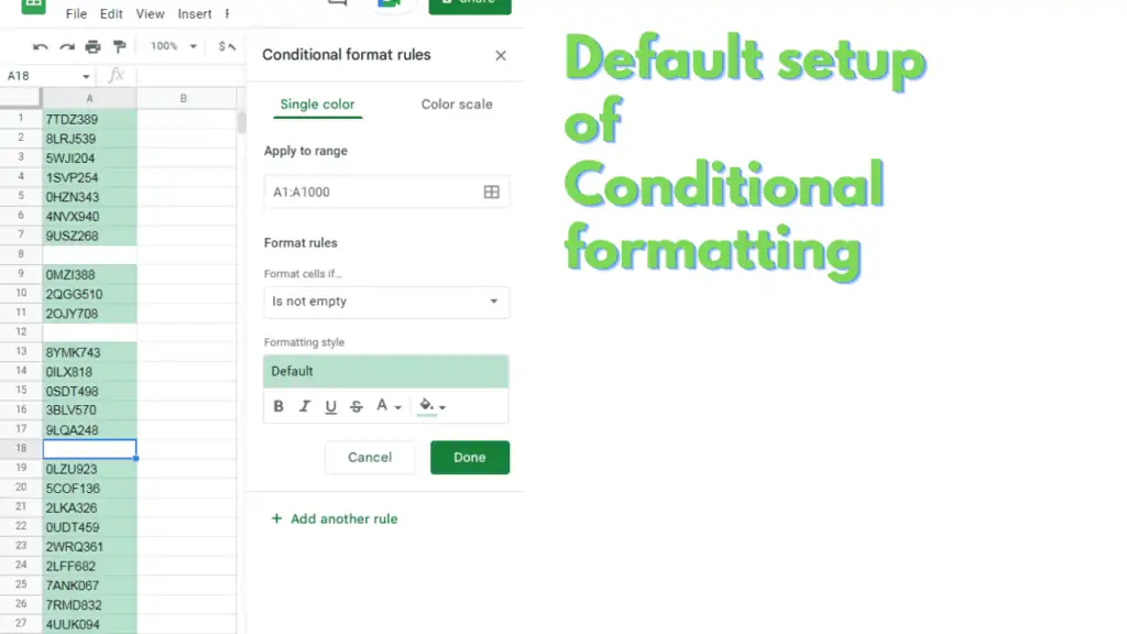 Default conditional formatting