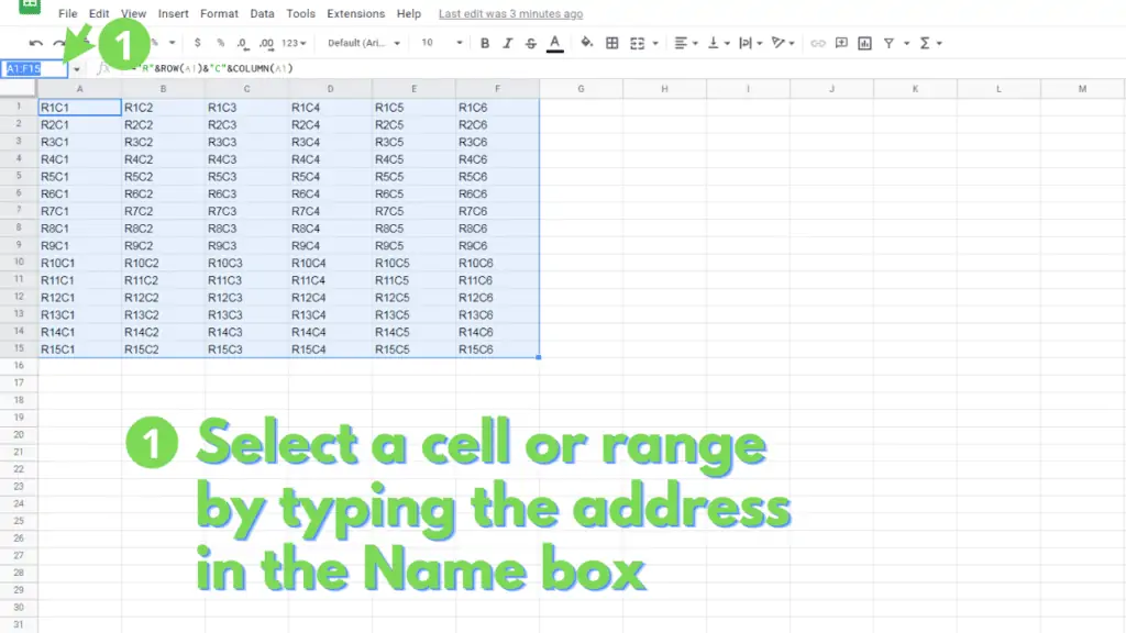 Selecting a cell or range using the Name box