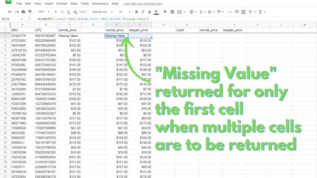 Missing Value multiple cells