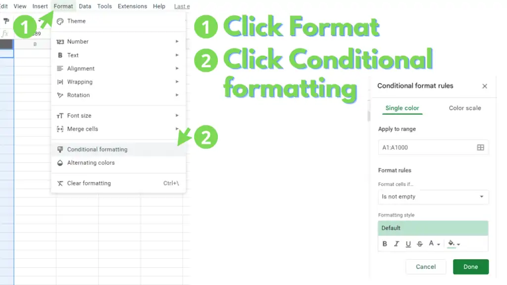Conditional formatting rules panel