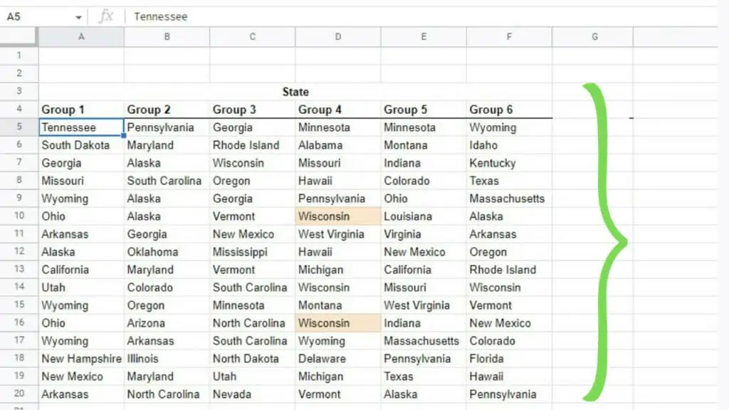 A larger dataset consisting of 6 groups with 16 states each