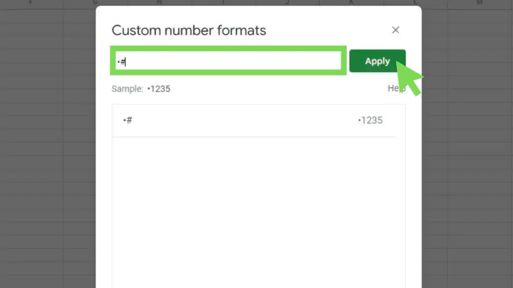 ‘Customer number format’ window showing the custom format: “•#”