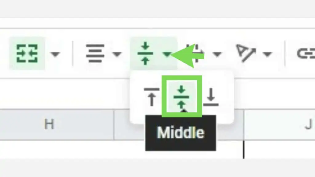 The vertical-align shortcut on the toolbar