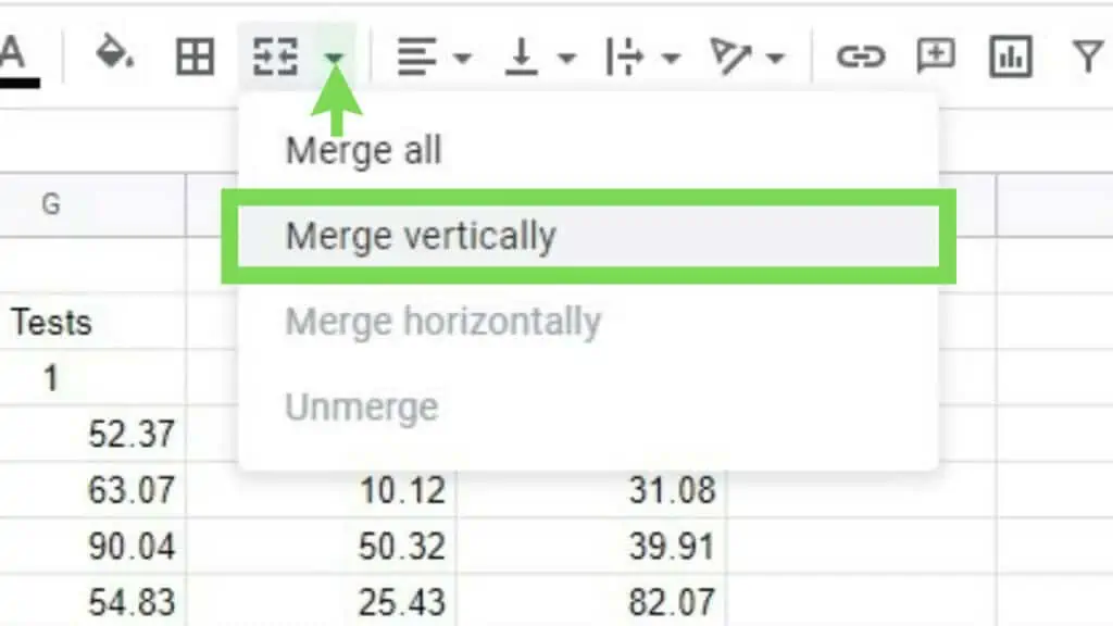 Toolbar shortcut to Merge cells - vertically in Google Sheets