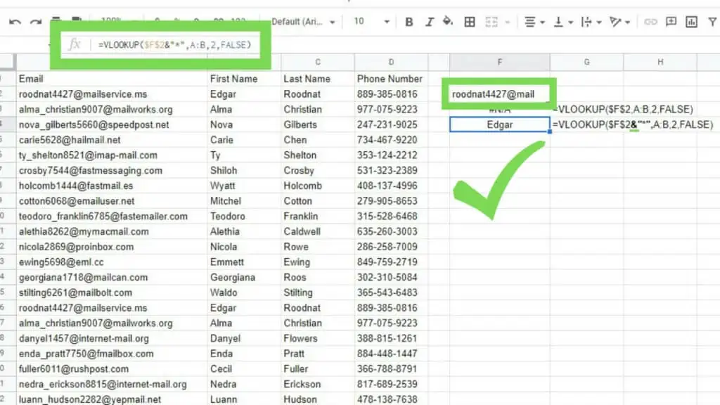 VLOOKUP in Google Sheets with the asterisk wildcard character