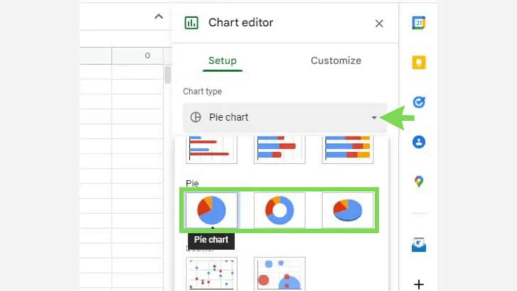 The ‘Chart editor’ type options under the ‘Setup’ tab