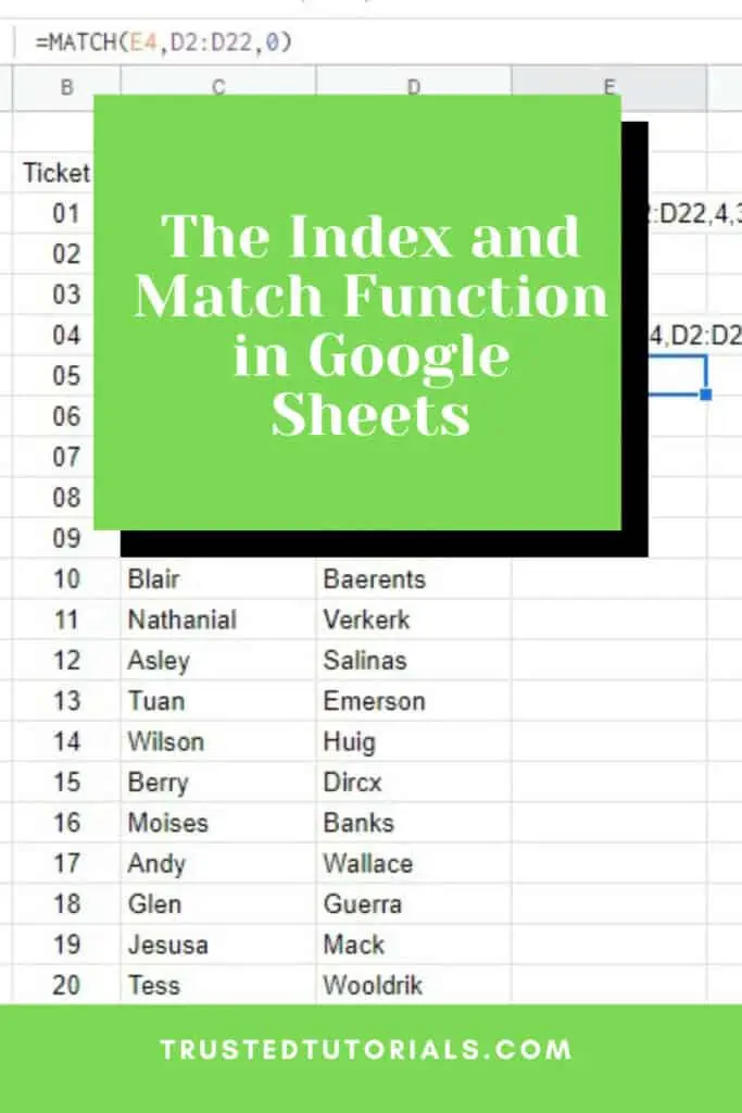 The Index and Match Functions in Google Sheets