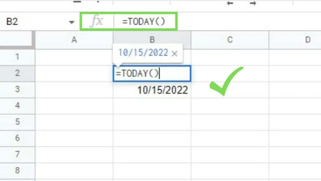 The TODAY Function displays today’s date in Google Sheets