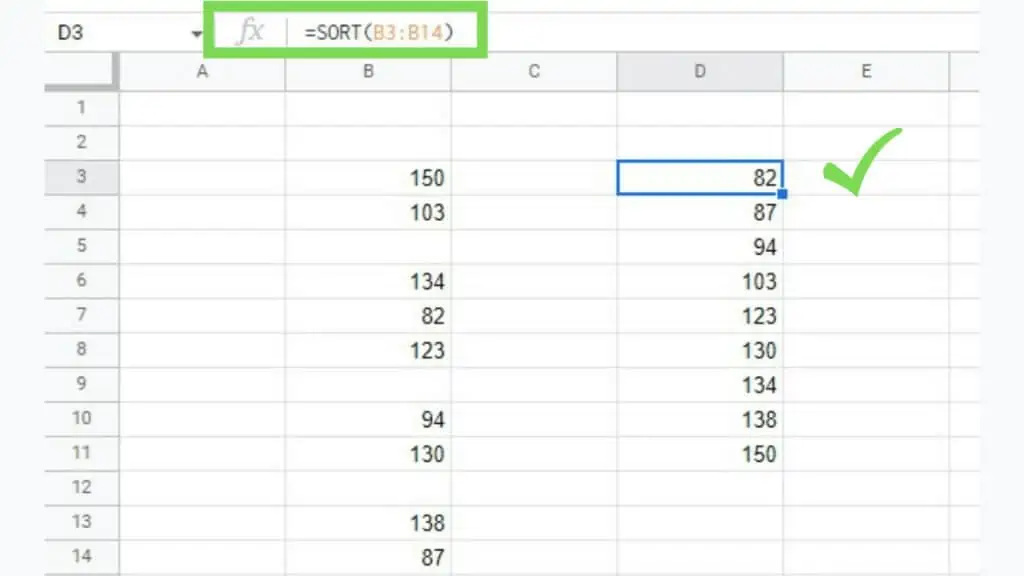 Using the SORT Function to create a new column without blank cells