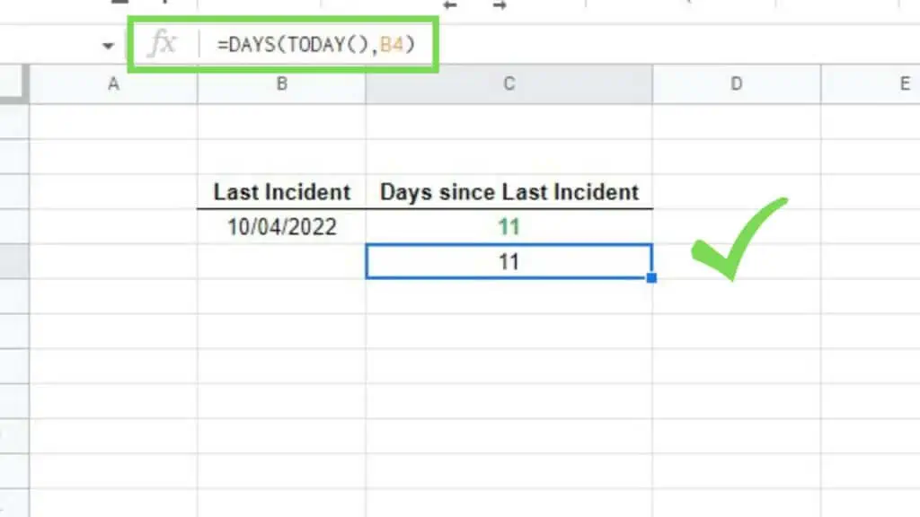 Using the TODAY Function as a parameter for the DAYS Function to compute the number of days since the last incident