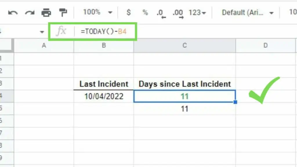Using the TODAY Function to compute the number of days since the last incident