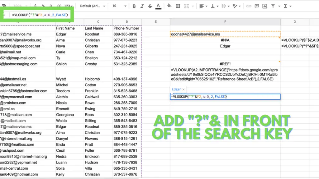 VLOOKUP in Google Sheets with the question mark wildcard character