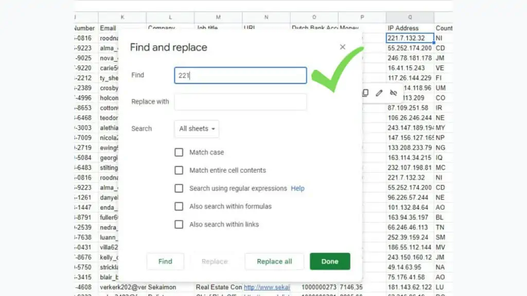 ‘Find and replace’ in Google Sheets from the find feature