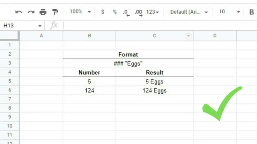 An example of the Google Sheets TEXT Function using the ### "Eggs" format