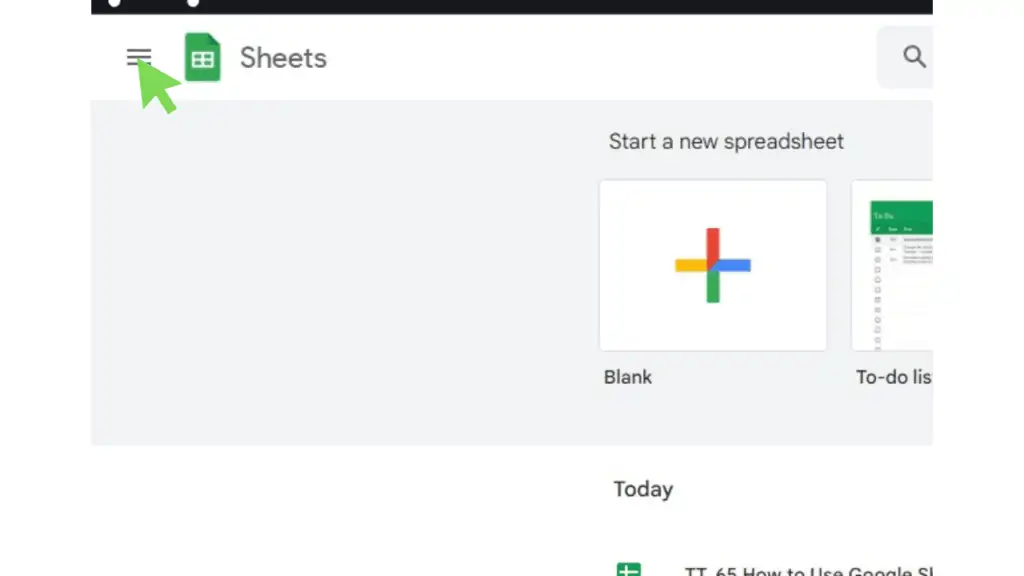 The homepage of Google Sheets