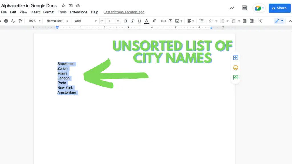 Usorted list in Google Docs